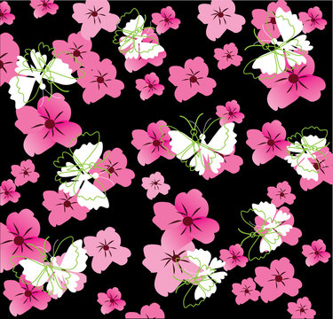 vector floral background with butterflies