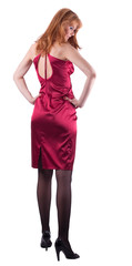 tall mature Lady in red fashion dress isolated