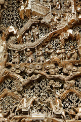 Chinese old story stone carving with group people.