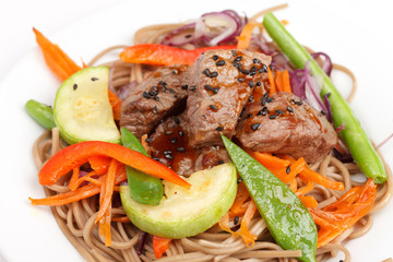 meat with vegetables and noodles