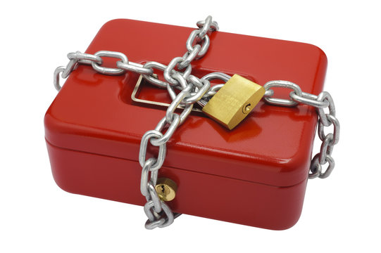 padlock and chain on cash box