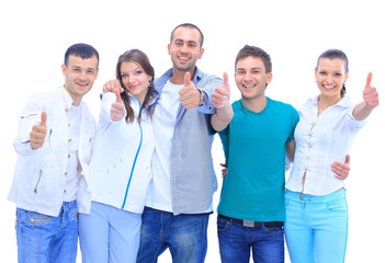 Group of the young smiling people. Over white background