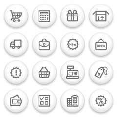 Shopping icons on white buttons.