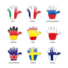 World flags set - hockey hand shape - vector illustration