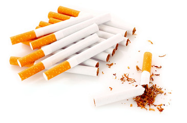 Many cigarettes isolated on white
