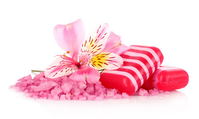 sea salt and lily flower isolated on white