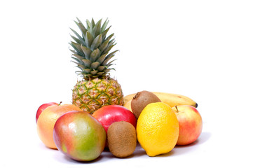 fresh fruits over white background
