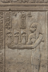 Hieroglyphic carvings on an Egyptian temple wall