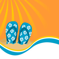 Beach sandals on the sand over starry background