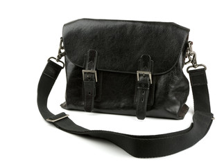 Black leather bag isolated on white