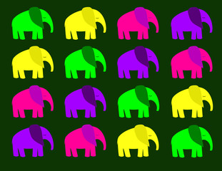 Multicolored elephants