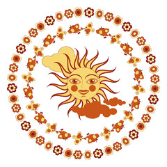 The sun, birds and flowers