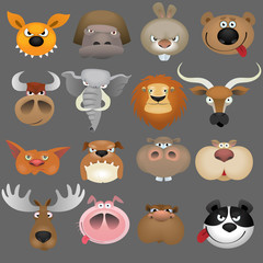 Cartoon animal heads icon set