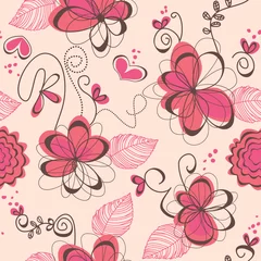 Poster Abstracte bloemen Roze romantisch naadloos patroon