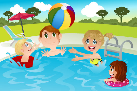Family in swimming pool