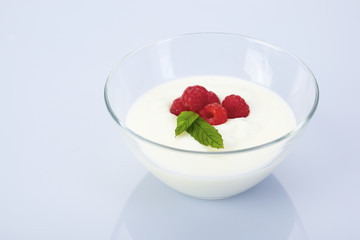 Raspberry on curd yoghurt