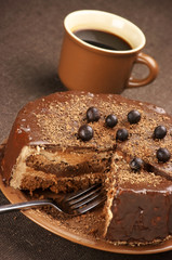 Homemade chocolate cake and coffee