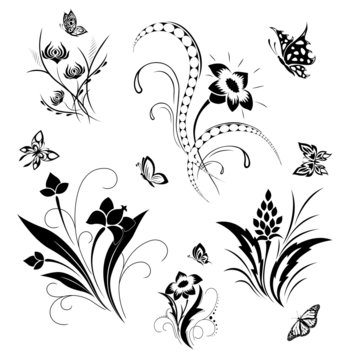 Set with butterflies and flower patterns