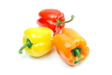 Three Bell Peppers On White