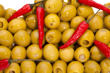 Pile of olives and pepper