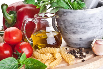 Olive oil and vegetables.