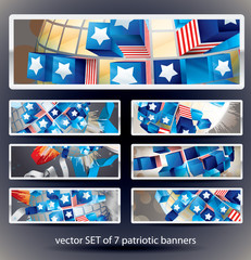 Vector banners.Exploding sphere with American symbols