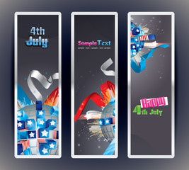 Vector banners.Exploding sphere with American symbols