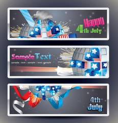 Vector banners.Exploding sphere with American symbols