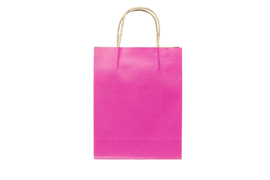 pink paper bag isolated on white background