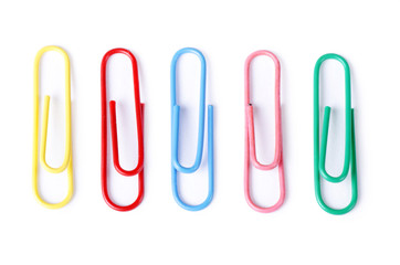Closeup of multi-colored paper clips