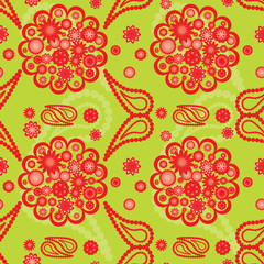 Paisley style seamless with red flowers