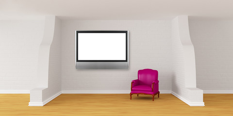 Modern room with lcd TV and purple armchair