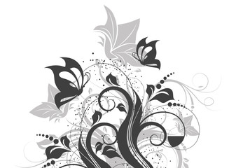 Floral abstract background with butterflies.