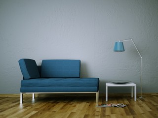 Sofa Rendering blau mit Stehlampe