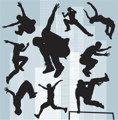 set vector silhouettes parkour