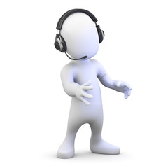 3d Little man with his headset on