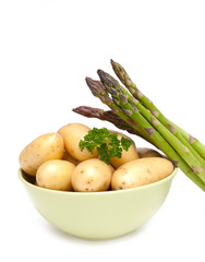 young potatoes and green asparagus
