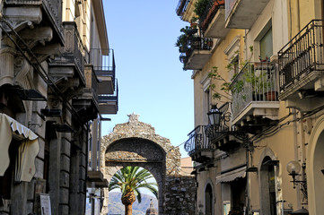 City gate of Taormina in Sicily Italy