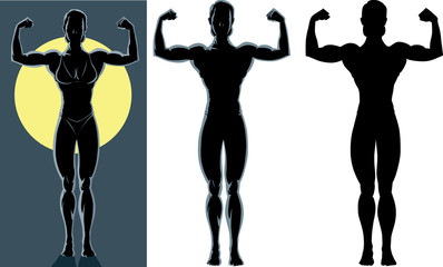 Drawing of an back lighted of a female bodybuilder