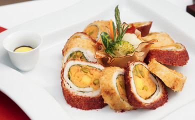 Sliced roll on plate