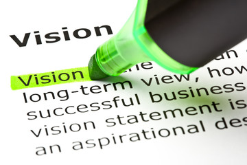Dictionary definition of the word Vision highlighted in green