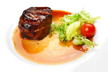 barbecue with sauce and vegetables