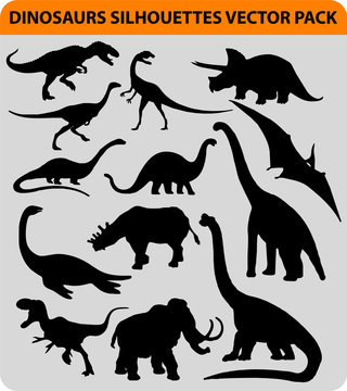 vector pack with 13 dinosaur silhouettes