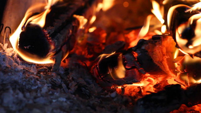 beautiful fire in the fireplace