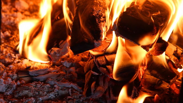 beautiful fire in the fireplace