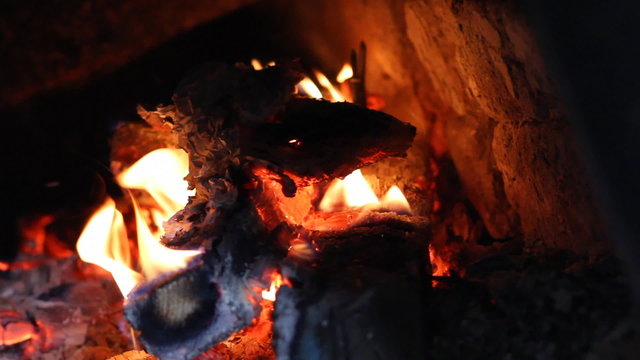 beautiful fire in the fireplace