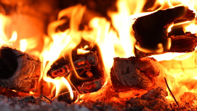 beautiful fire in the fireplace
