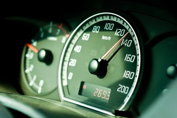 Dashboard of a car with sleective focus