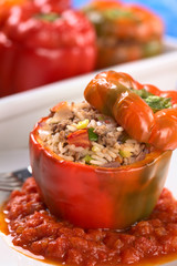 Baked stuffed red bell pepper