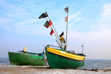 Naklejka na ściany i meble old green fishing boats
